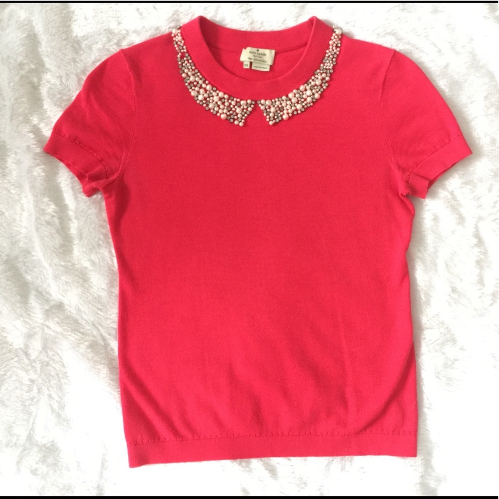 XS S hot pink Kate Spade sweater jewel collar top